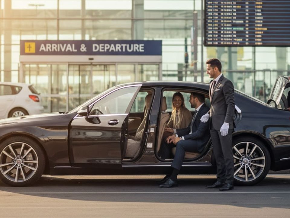 Auto Noleggio con Conducente (NCC) di lusso in attesa davanti a un aeroporto